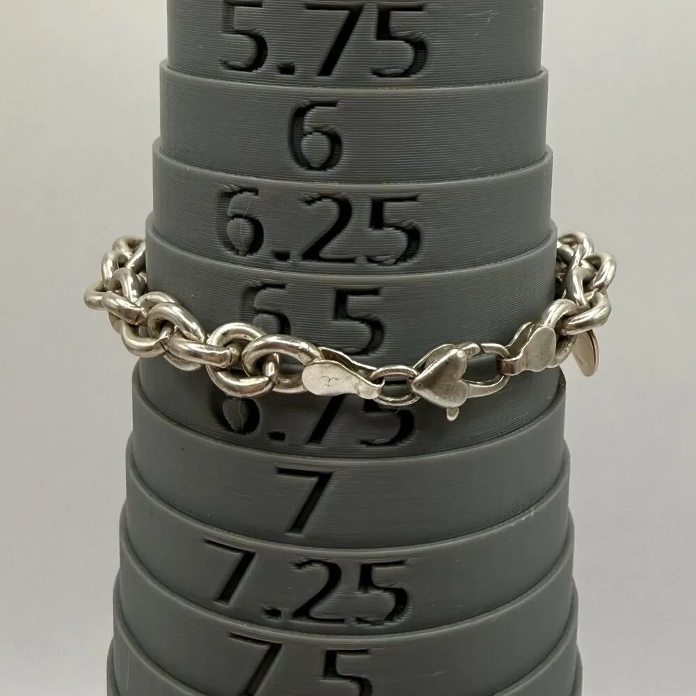 Vintage Judith Jack 14k Gold Heart Tag 925 Silver Rolo Link Chain Charm Bracelet